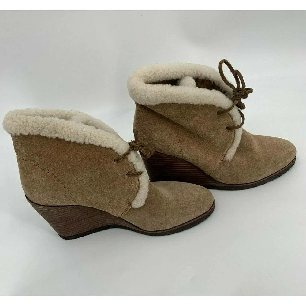 Splendid 9.5M Fleece Lined Wedge Heel Winter Booties Catalina Light Brown Suede